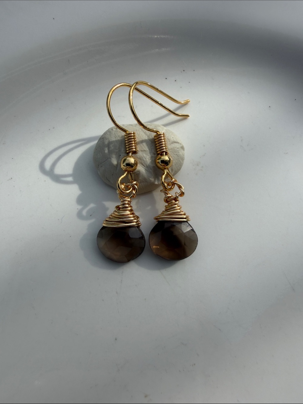 Gold Smokey Quartz Teardrop Earrings - Picture 4 of 5